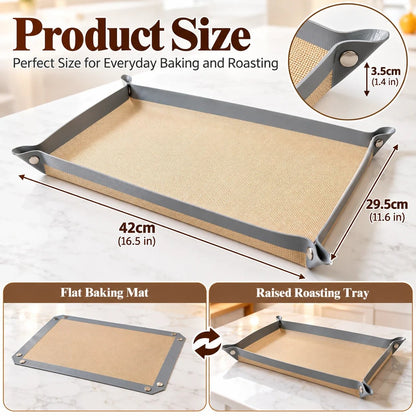 ⏰LAST DAY 50% OFF -Snap-Lock Silicone Baking Mat -2in-1 Nonstick Oven Liner & RaisedEdge Roasting Mat