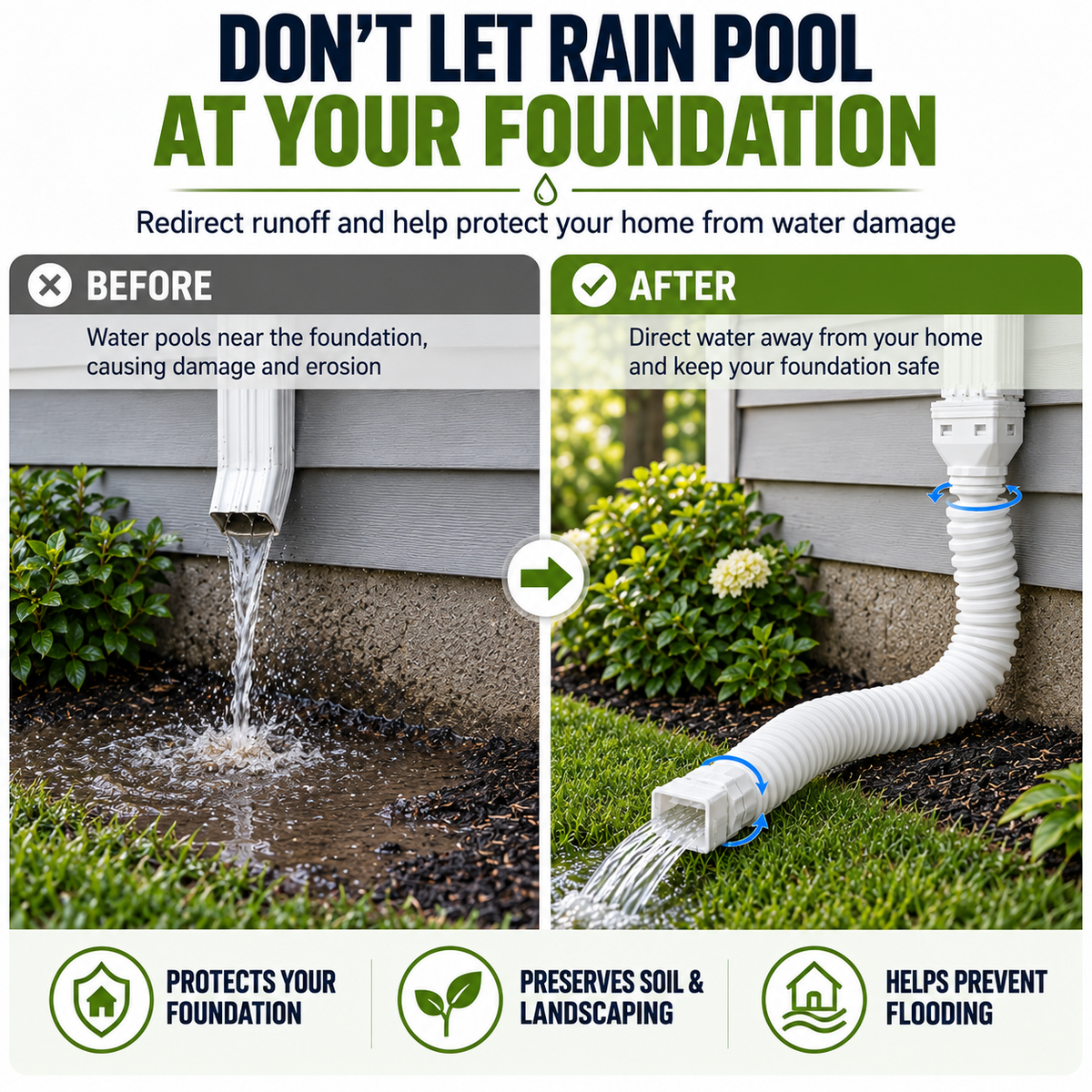 🏡 Flexible Rain Gutter Downspout Extension Kit  – Adjustable 22-63 Drain Pipe with Leaf Filter for Foundation Protection