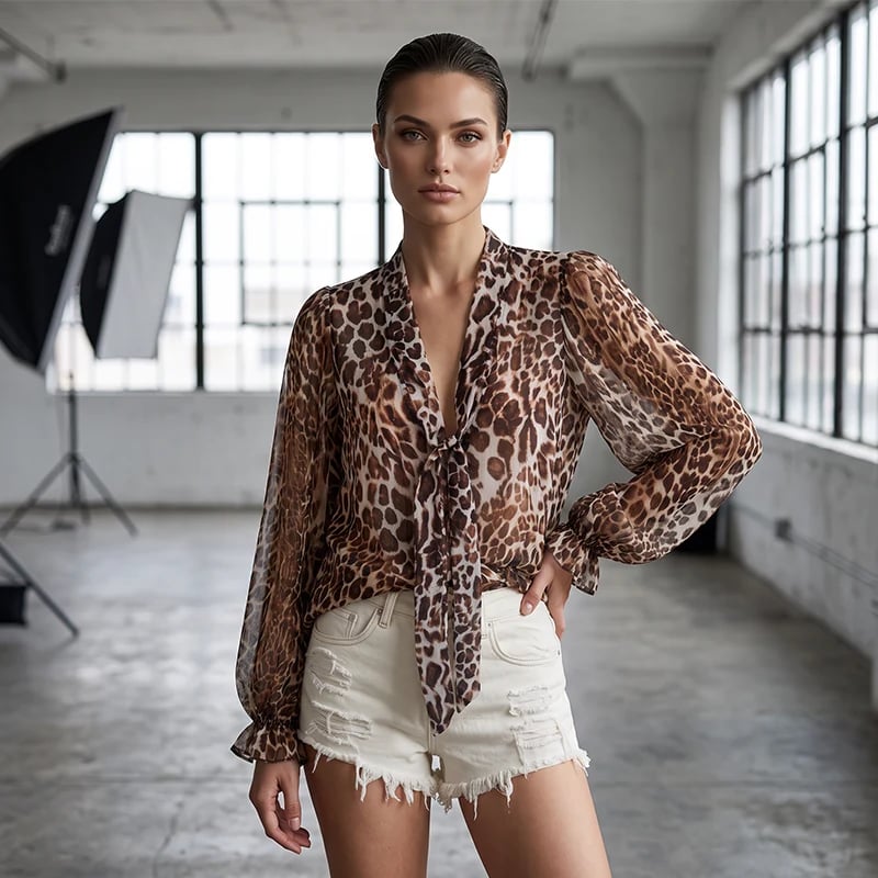 🌸🍃👕 V-Neck Leopard Top – Classic print. everyday comfort.