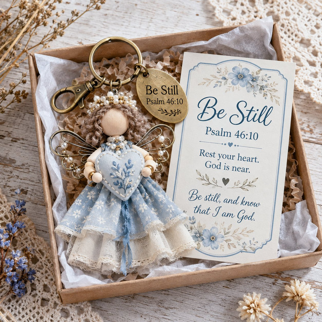 🪽 Faith Guardian Keychain Scripture Gift Set Collection | Layered Fabric Charm. Inspirational Scripture Card & Ready-to-Gift Box Included 💕