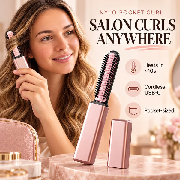 Nylo Pocket Curl-Cordless USB-C Mini Curling Brush with 3 Heat Settings