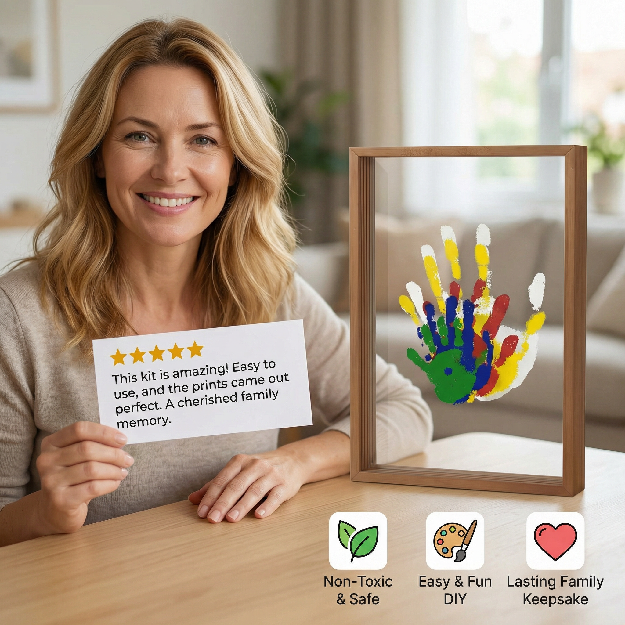 DIY Wooden Handprint Photo Frame Kit – Family Keepsake Set with Paints