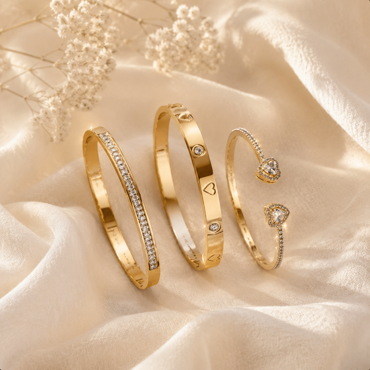 Heart Zirconia Bangle Set