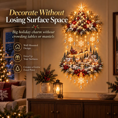 🎄 Illuminated Christmas Tree & Village Wall Hanging | Cascading Warm Lights for Living Rooms. Entryways & Staircases ✨