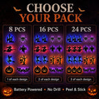 🎃8 Pack Halloween LED Silhouette Wall Light Stickers. Battery Powered Peel & Stick Decor Lights