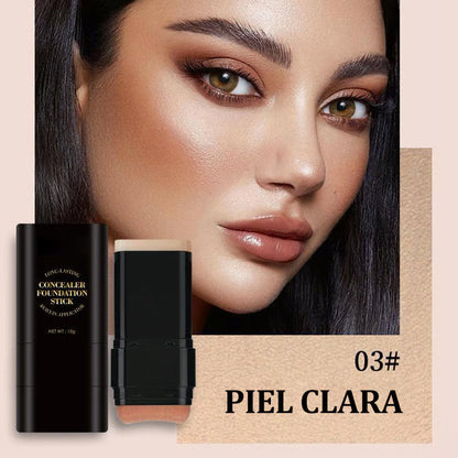 Concealer stick foundation, double-ended with built-in brush, moisturizing and lightweight