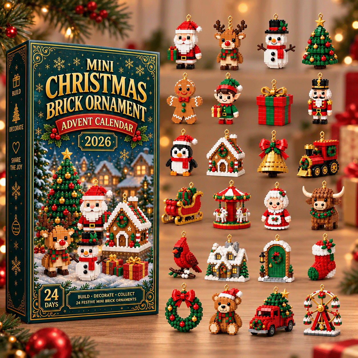 ⏳ Last day to save 49% – 🎄 24-Day Mini Christmas Ornament Advent Calendar | 24 unique festive buildable designs with hanging loops—perfect for decorating Christmas trees. wreaths. and holiday displays 🧱