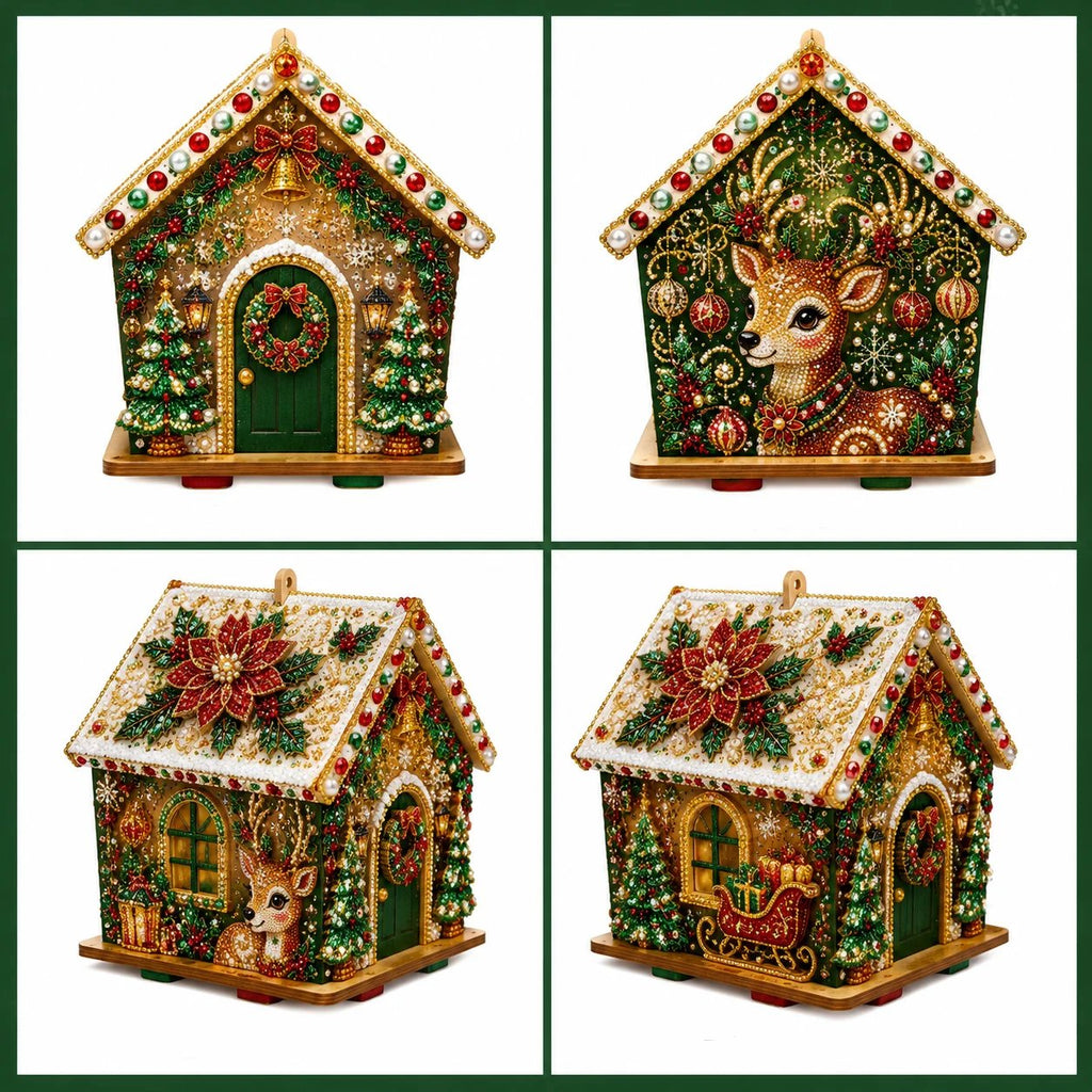 🧩Beginner-Friendly Diamond Painting Assembly-🔥3D Wooden House Rhinestone Diamond Art DIY Kit - Christmas Collection