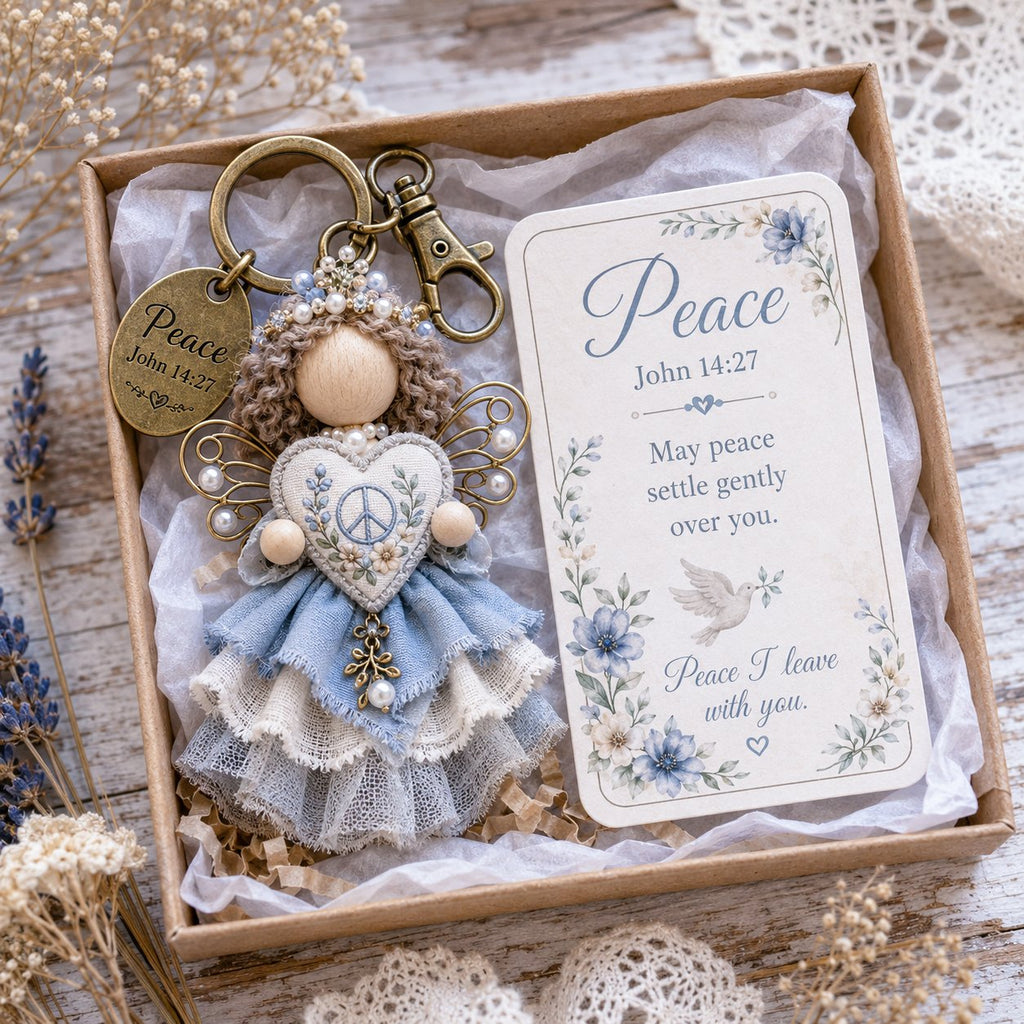 🪽 Faith Guardian Keychain Scripture Gift Set Collection | Layered Fabric Charm. Inspirational Scripture Card & Ready-to-Gift Box Included 💕