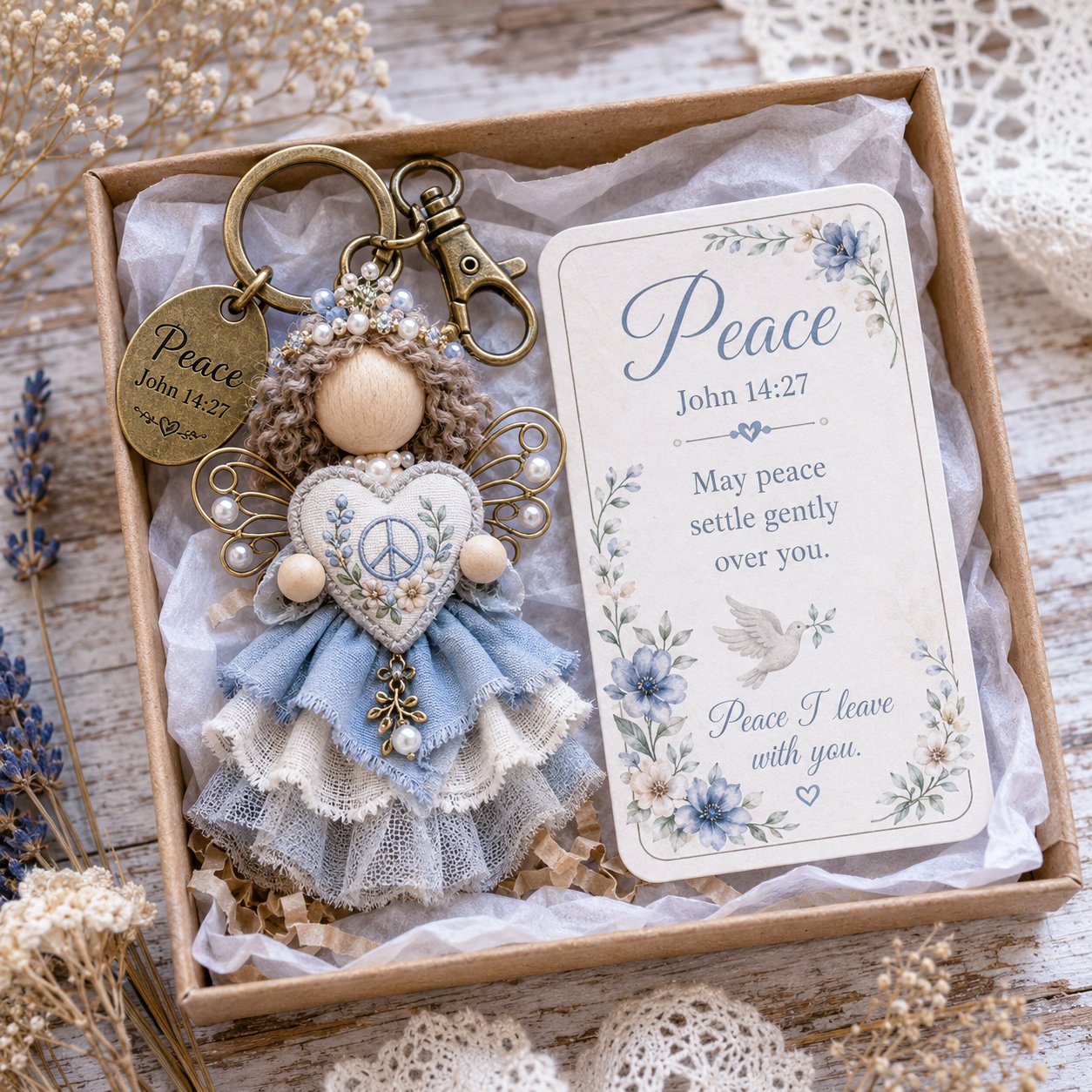 🪽 Faith Guardian Keychain Scripture Gift Set Collection | Layered Fabric Charm. Inspirational Scripture Card & Ready-to-Gift Box Included 💕