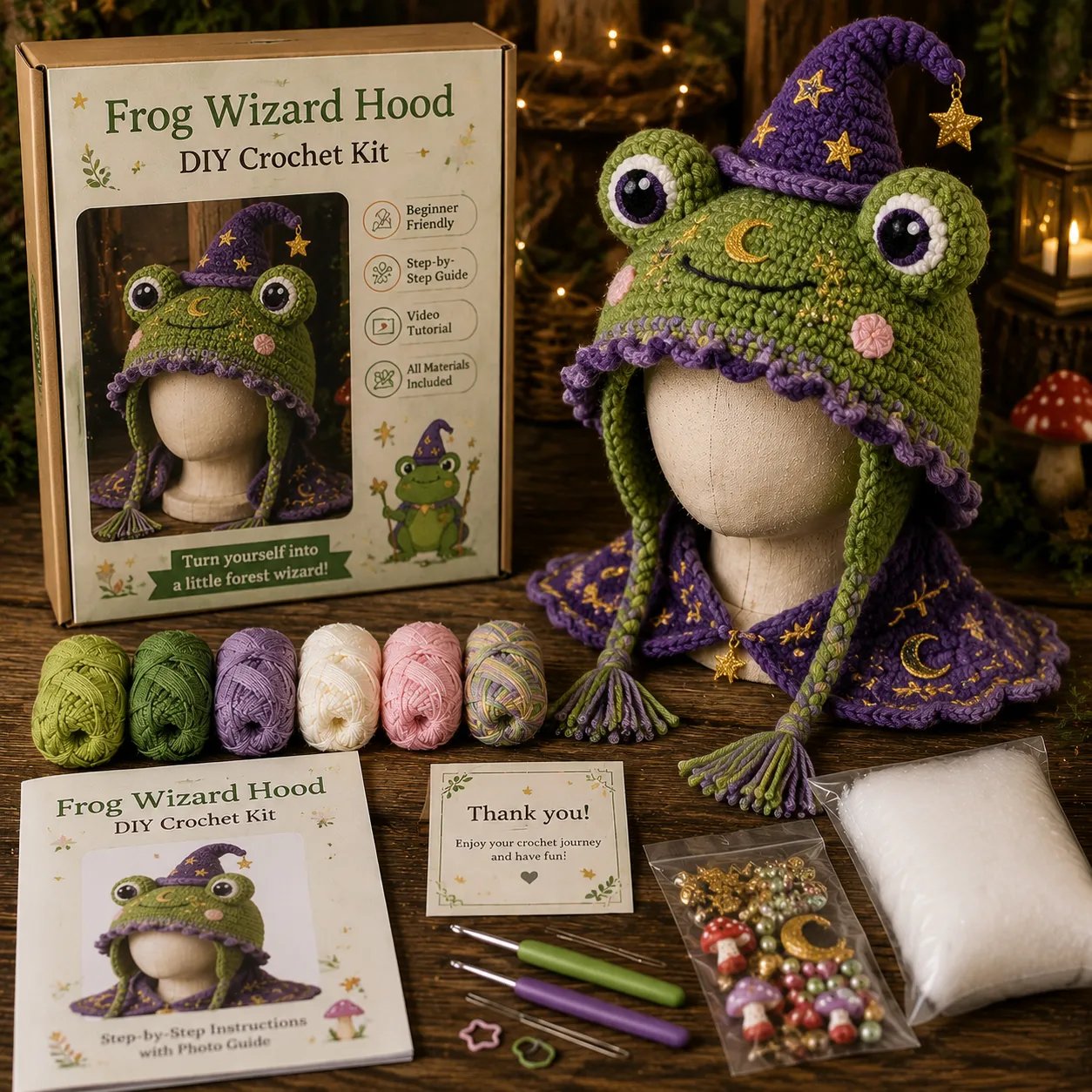 🐉✨ Fantasy Hood Hat DIY Crochet Kit | Premium Soft Yarn Materials with Step-by-Step Guide DIY Handmade Wearable Character Hood 🧶🎭
