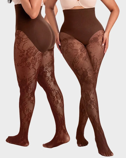 🔥Last Day 50% OFF - High-Waisted Floral Lace Shaping Tights