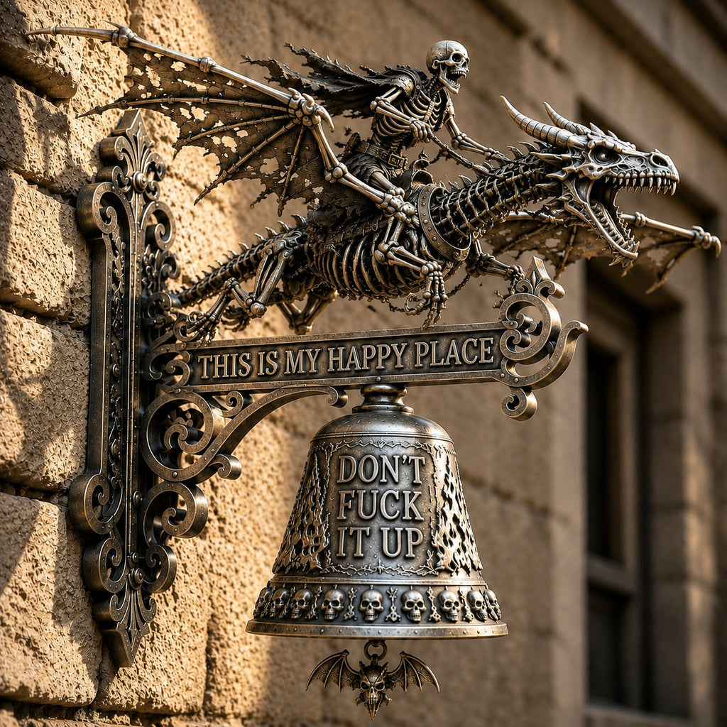 🐉 Skull Dragon Rider Bell – “This Is My Happy Place” Wall Bell