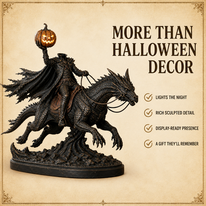 🎃 Headless Horseman on Dragon Statue – Gothic Halloween Figurine & Dark Fantasy Home Decor