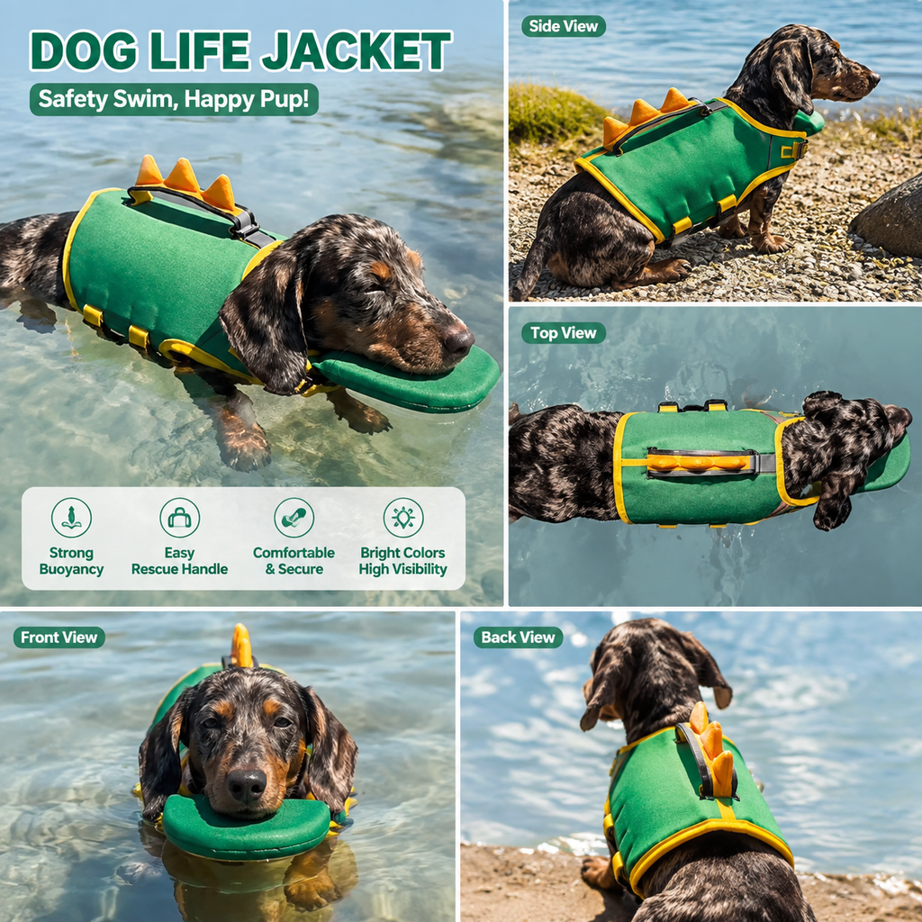 Dog Life Jacket with Handle – Adjustable Safety Swim Vest for Small & Medium Dogs