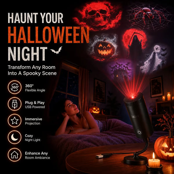👻 HOT SALE 50% OFF👻Plug-&-Play Halloween HD Star Projector, Spooky Night Light for Room Party Decor