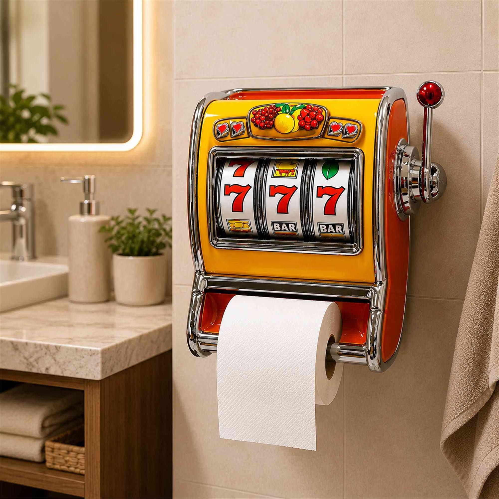 Retro Slot Machine Shaped Limited Edition Toilet Paper Holder, Wall-Mounted Toilet Wall Decor, Restroom Accessory, Housewarming Gift for Friends