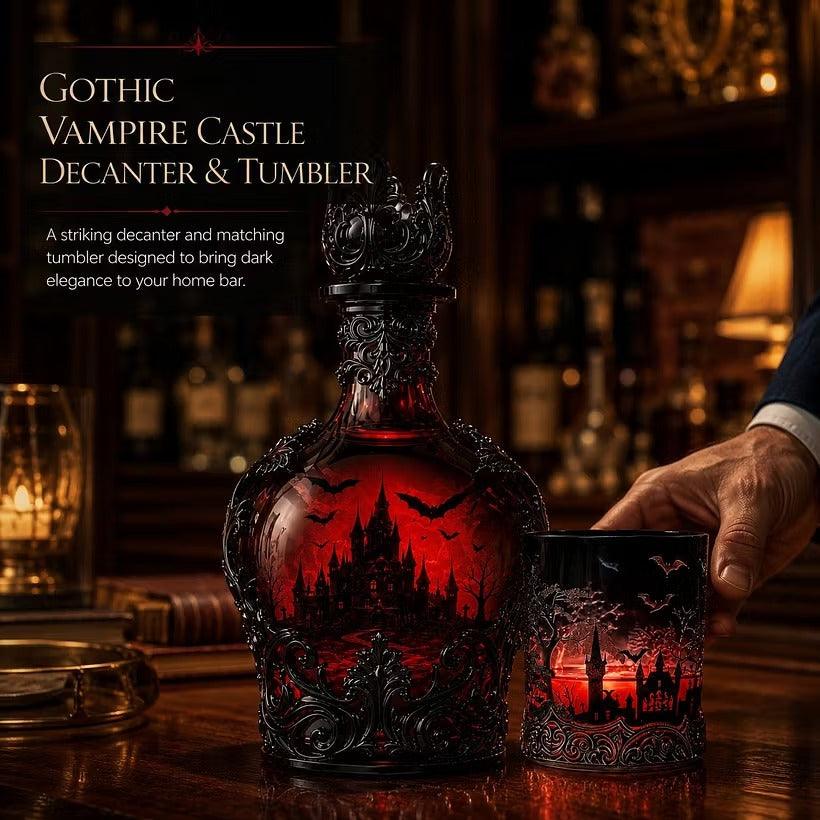 🦇 Gotische Vampirschloss-Whiskykaraffe & Whiskyglas