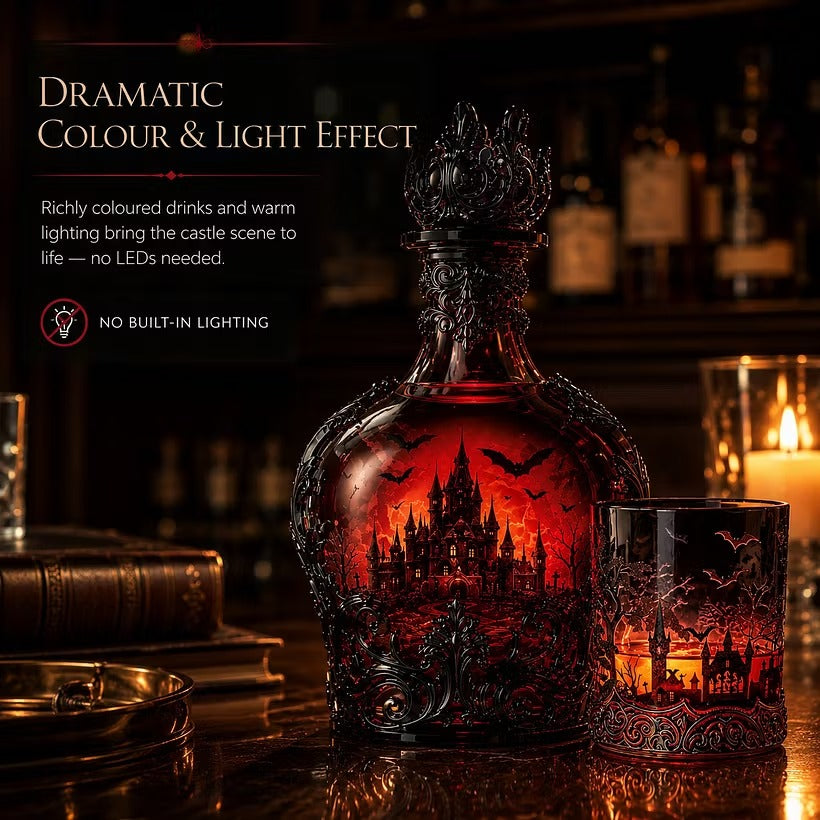 🦇 Gotische Vampirschloss-Whiskykaraffe & Whiskyglas