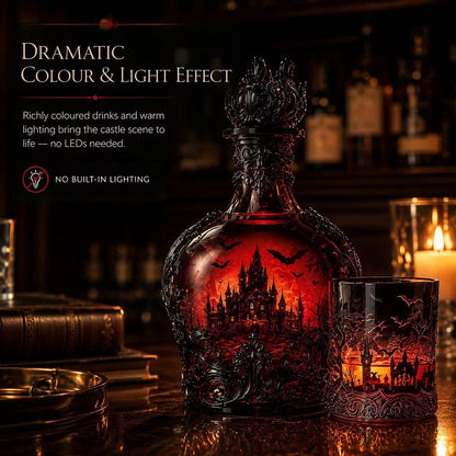 🦇 Gotische Vampirschloss-Whiskykaraffe & Whiskyglas