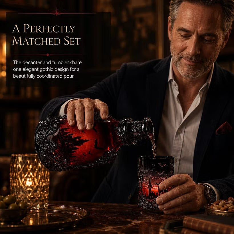 🦇 Gotische Vampirschloss-Whiskykaraffe & Whiskyglas
