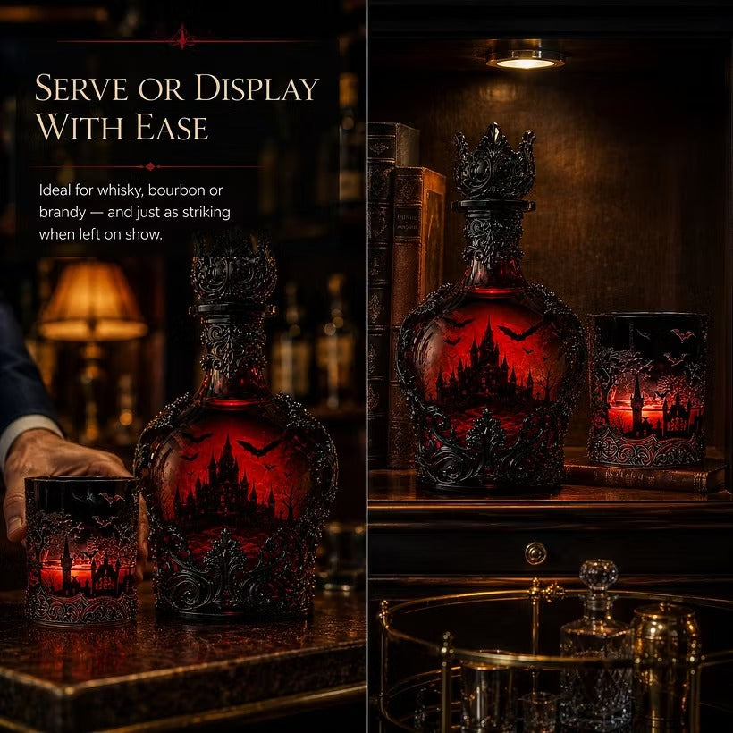 🦇 Gotische Vampirschloss-Whiskykaraffe & Whiskyglas