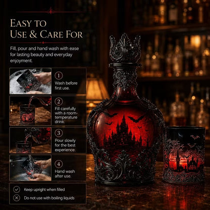 🦇 Gotische Vampirschloss-Whiskykaraffe & Whiskyglas