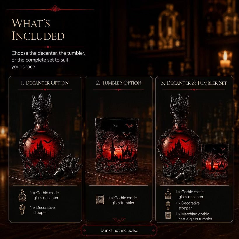 🦇 Gotische Vampirschloss-Whiskykaraffe & Whiskyglas