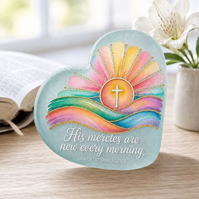 Christian Sea Glass Heart Memorial Keepsake – “His Mercies Are New Every Morning”