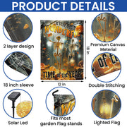 Skull Skeleton Fall Halloween Pumpkin It's The Most Wonderful Time Of The Year, Halloween Solar Led Garden Flag