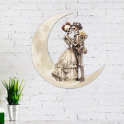 Skeleton Couple On The Moon Skull Lover Valentine's Day Hanging Metal Sign