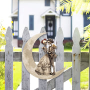 Skeleton Couple On The Moon Skull Lover Valentine's Day Hanging Metal Sign