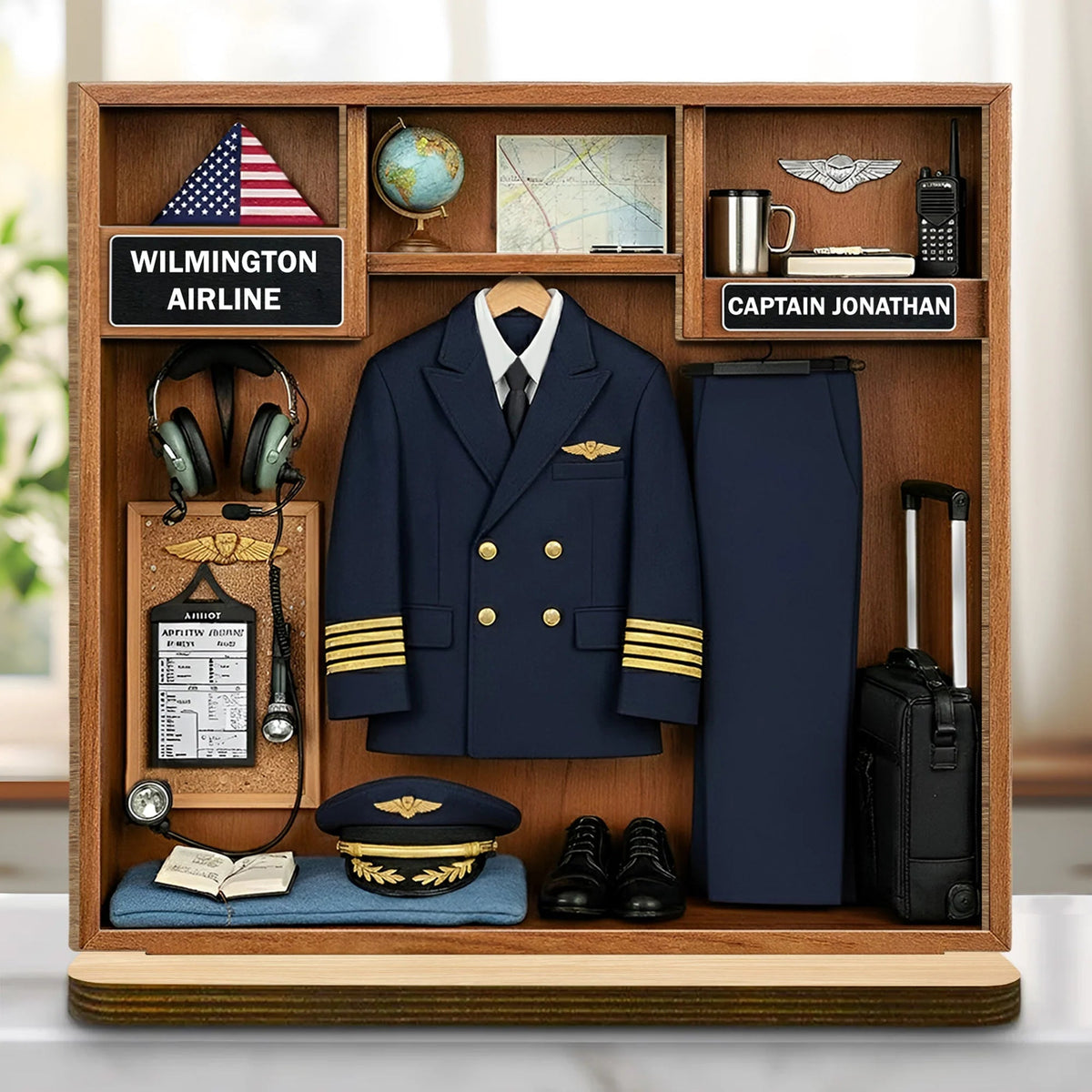 Personalized Pilot 2-Layer Wood Plaque - Custom Airline Captain Name Gift for Pilots And Aviation Lovers
