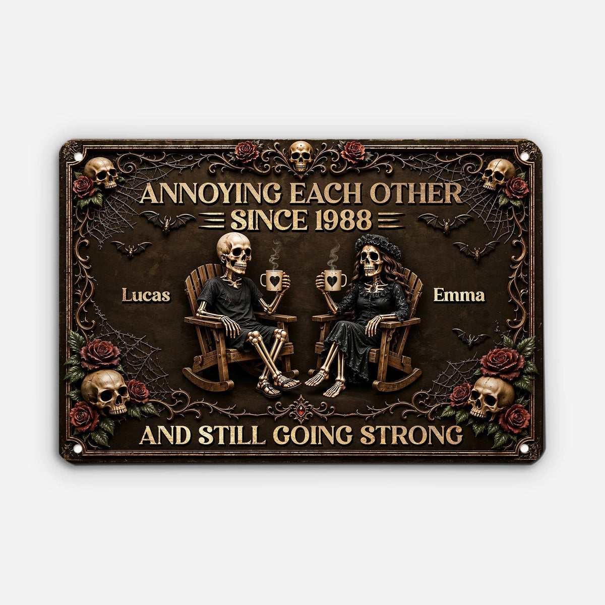 "Annoying Each Other Since" Skeleton Couple Metal Sign - Personalized Anniversary Decor Gift for Couples