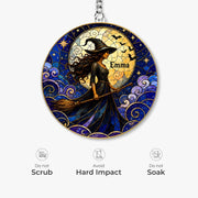 Moonlit Witch Acrylic Keychain - Custom Halloween Name Gift for Women