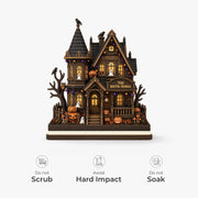 Spooky Halloween Haunted House Wooden Plaque - Personalized Family Name Halloween Decor