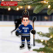 Personalized Hockey Player Acrylic Ornament - Custom Name & Number Keepsake Gift