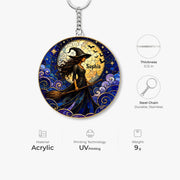 Moonlit Witch Acrylic Keychain - Custom Halloween Name Gift for Women