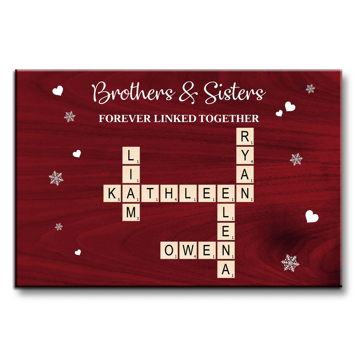 Brothers & Sisters Forever Linked Together - Custom Scrabble Names Canvas / Poster Gift