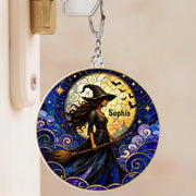 Moonlit Witch Acrylic Keychain - Custom Halloween Name Gift for Women