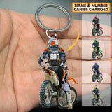 Personalized Dirt Bike Motocross Acrylic Keychain - Custom Name & Number Gift for Rider