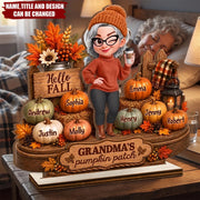 "Grandma's Pumpkin Patch" Personalized 2-Layer Wooden Plaque - Custom Fall Decor Gift for Mom & Grandma
