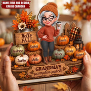 "Grandma's Pumpkin Patch" Personalized 2-Layer Wooden Plaque - Custom Fall Decor Gift for Mom & Grandma