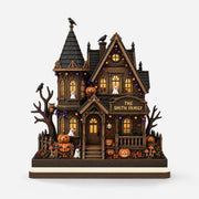 Spooky Halloween Haunted House Wooden Plaque - Personalized Family Name Halloween Decor