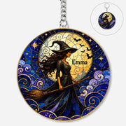 Moonlit Witch Acrylic Keychain - Custom Halloween Name Gift for Women