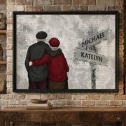 Custom Old Couple Street Sign Canvas / Poster - Personalized Anniversary Wall Art for Couples
