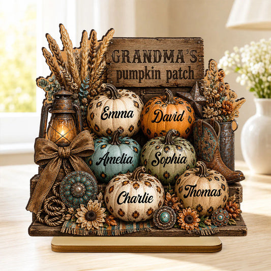 "Grandma's Pumpkin Patch" Custom Wooden Plaque - Personalized Western Leopard Pumpkin Decor Gift for Her