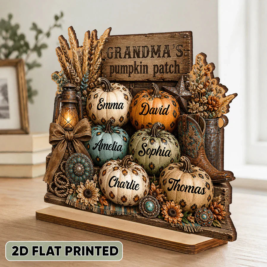 Grandma's Pumpkin Patch Personalized Wooden Plaque - Custom Fall Halloween Gift for Grandma