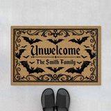 "Unwelcome" Bat Custom Halloween Doormat - Personalized Family Name Spooky Porch Mat