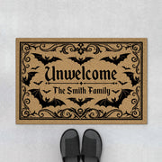"Unwelcome" Bat Custom Halloween Doormat - Personalized Family Name Spooky Porch Mat